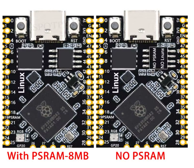 Alternate view of Raspberry Pi Pico 2 Tiny RP2350B Development Board Mini RP2350-Linux Without PSRAM